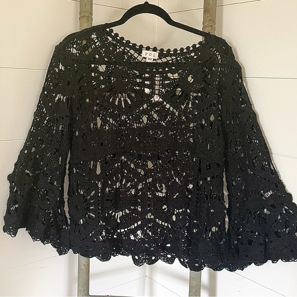 NEW POL : “Ella Jane” Bestseller Black Crochet light weight top.